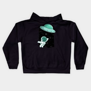 Floating astronaut Ufo alien abduction funny cute spaceship moon mars cosmic space Kids Hoodie